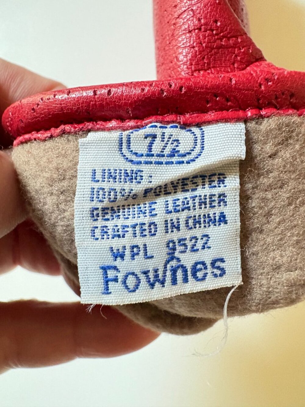 Fownes red leather fleece lined women's fall winter spring glove size 7.5 - Picture 2 of 4